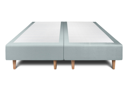 Lit 2x 100x200 cm - Sommier tapissier H35 cm + tête de lit à lignes - Tissu Velours Gris Bleuté