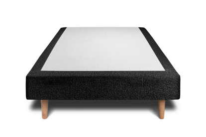 Lit 90x190 cm - Sommier tapissier H29 cm + tête de lit à lignes - Tissu Bouclette Noir