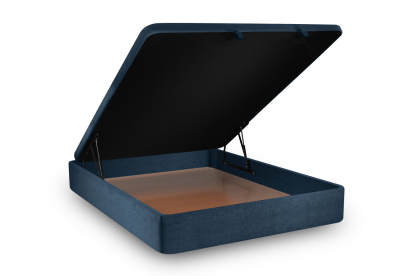 Lit coffre 140x190 cm avec Tête de lit tapissée - Tissu Toile natté Bleu Océan