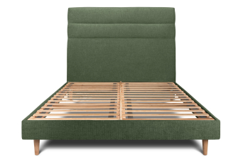 Lit 140x190 cm - Sommier à lattes H29 cm + tête de lit à lignes - Tissu Toile natté Vert Kaki