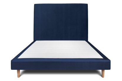Lit 160x200 cm - Sommier tapissier H29 cm + tête de lit tapissée - Tissu Velours Bleu Océan