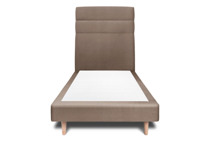 Lit 90x190 cm - Sommier tapissier H29 cm + tête de lit à lignes - Tissu Velours Taupe