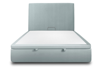 Lit coffre 140x190 cm avec Tête de lit tapissée - Tissu Velours Gris Bleuté