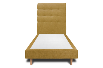 Lit 90x200 cm - Sommier tapissier H29 cm + tête de lit capitonnée - Tissu Toile natté Jaune