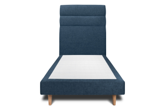 Lit 90x190 cm - Sommier tapissier H29 cm + tête de lit à lignes - Tissu Toile natté Bleu Océan