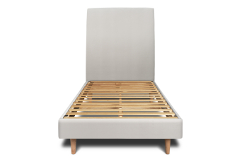 Lit 90x200 cm - Sommier à lattes H29 cm + tête de lit tapissée - Tissu Velours Gris Clair