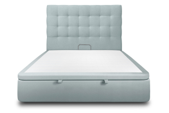 Lit coffre 160x200 cm avec Tête de lit capitonnée - Tissu Velours Gris Bleuté
