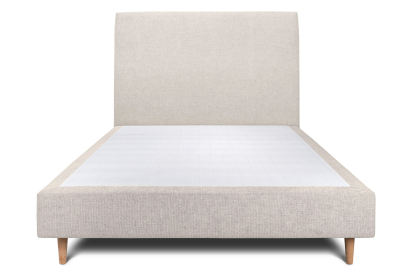 Lit 140x200 cm - Sommier tapissier H35 cm + tête de lit tapissée - Tissu Toile natté Beige Clair
