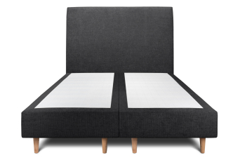 Lit 2x 80x200 cm - Sommier tapissier H35 cm + tête de lit tapissée - Tissu Toile natté Noir