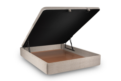 Lit coffre 160x200 cm avec Tête de lit à lignes - Tissu Toile natté Beige Brun