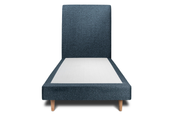 Lit 90x190 cm - Sommier tapissier H29 cm + tête de lit tapissée - Tissu Bouclette Bleu
