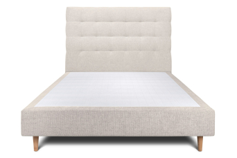 Lit 140x190 cm - Sommier tapissier H35 cm + tête de lit capitonnée - Tissu Toile natté Beige Clair