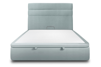 Lit coffre 140x190 cm avec Tête de lit à lignes - Tissu Velours Gris Bleuté