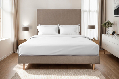 Lit 160x200 cm - Sommier à lattes H29 cm + tête de lit tapissée - Tissu Velours Taupe
