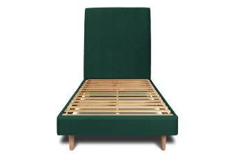 Lit 90x200 cm - Sommier à lattes H29 cm + tête de lit tapissée - Tissu Velours Vert