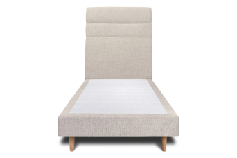 Lit 90x190 cm - Sommier tapissier H29 cm + tête de lit à lignes - Tissu Toile natté Beige Clair