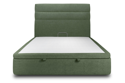 Lit coffre 160x200 cm avec Tête de lit à lignes - Tissu Toile natté Vert Kaki
