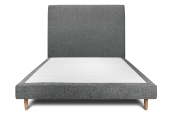 Lit 140x190 cm - Sommier tapissier H29 cm + tête de lit tapissée - Tissu Toile natté Gris Anthracite