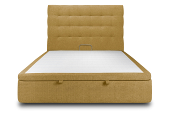 Lit coffre 200x200 cm avec Tête de lit capitonnée - Tissu Toile natté Jaune