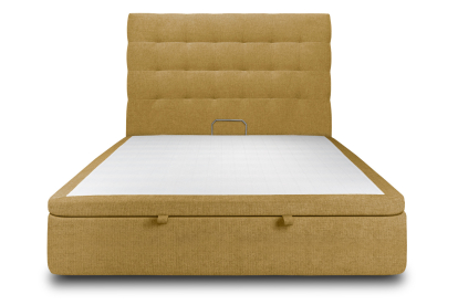 Lit coffre 200x200 cm avec Tête de lit capitonnée - Tissu Toile natté Jaune