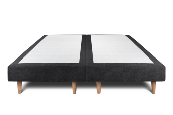 Lit 2x 90x200 cm - Sommier tapissier H29 cm + tête de lit à lignes - Tissu Toile natté Noir