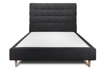 Lit 160x200 cm - Sommier tapissier H35 cm + tête de lit capitonnée - Tissu Toile natté Noir