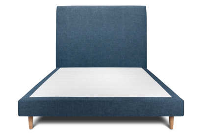 Lit 140x200 cm - Sommier tapissier H29 cm + tête de lit tapissée - Tissu Toile natté Bleu Océan