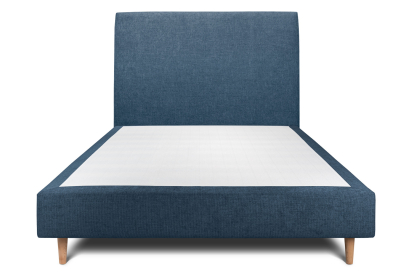 Lit 160x200 cm - Sommier tapissier H35 cm + tête de lit tapissée - Tissu Toile natté Bleu Océan