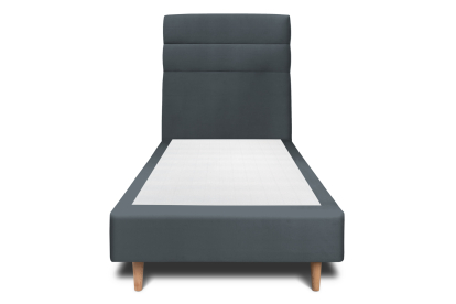Lit 90x190 cm - Sommier tapissier H35 cm + tête de lit à lignes - Tissu Velours Gris Anthracite
