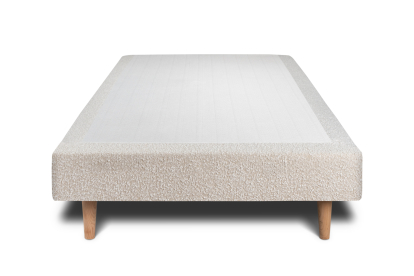 Lit 90x190 cm - Sommier tapissier H29 cm + tête de lit tapissée - Tissu Bouclette Beige Clair