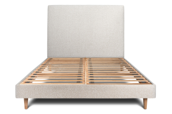 Lit 140x200 cm - Sommier à lattes H29 cm + tête de lit tapissée - Tissu Bouclette Beige Clair