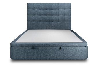Lit coffre 140x200 cm avec Tête de lit capitonnée - Tissu Bouclette Bleu