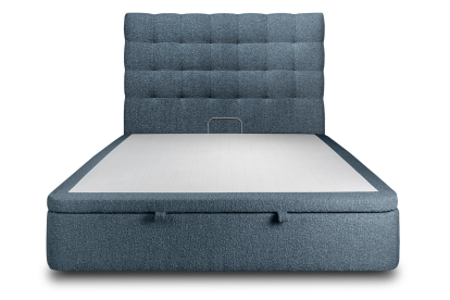 Lit coffre 140x200 cm avec Tête de lit capitonnée - Tissu Bouclette Bleu