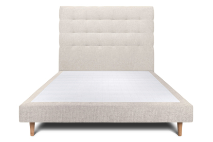 Lit 160x200 cm - Sommier tapissier H29 cm + tête de lit capitonnée - Tissu Toile natté Beige Clair