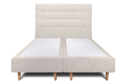Lit 2x 80x200 cm - Sommier tapissier H35 cm + tête de lit capitonnée - Tissu Toile natté Beige Clair