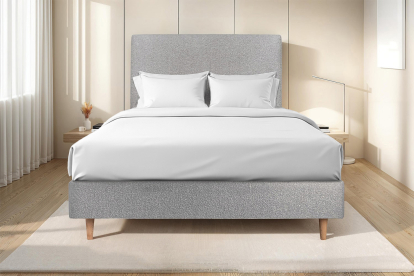 Lit 140x190 cm - Sommier tapissier H35 cm + tête de lit tapissée - Tissu Bouclette Gris