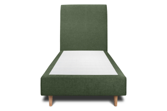 Lit 90x200 cm - Sommier tapissier H35 cm + tête de lit tapissée - Tissu Toile natté Vert Kaki