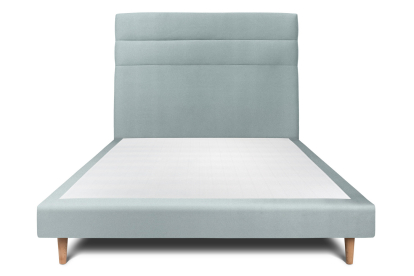 Lit 140x200 cm - Sommier tapissier H29 cm + tête de lit à lignes - Tissu Velours Gris Bleuté