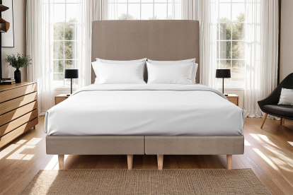 Lit 2x 100x200 cm - Sommier tapissier H29 cm + tête de lit tapissée - Tissu Velours Taupe