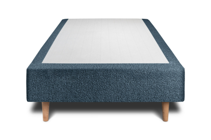 Lit 90x190 cm - Sommier tapissier H35 cm + tête de lit capitonnée - Tissu Bouclette Bleu