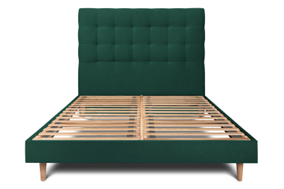 Lit 140x190 cm - Sommier à lattes H29 cm + tête de lit capitonnée - Tissu Velours Vert