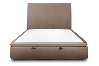 Lit coffre 140x190 cm avec Tête de lit tapissée - Tissu Velours Taupe