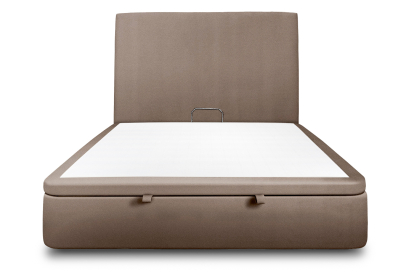 Lit coffre 140x190 cm avec Tête de lit tapissée - Tissu Velours Taupe