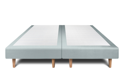 Lit 2x 100x200 cm - Sommier tapissier H29 cm + tête de lit capitonnée - Tissu Velours Gris Bleuté