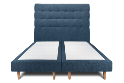 Lit 2x 80x200 cm - Sommier tapissier H29 cm + tête de lit capitonnée - Tissu Toile natté Bleu Océan