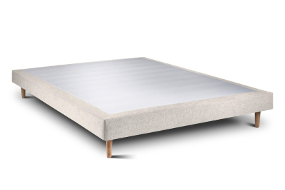 Lit 140x190 cm - Sommier tapissier H29 cm + tête de lit capitonnée - Tissu Toile natté Beige Clair