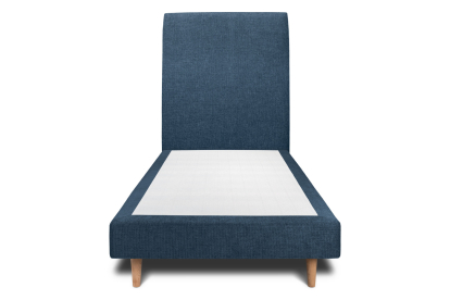 Lit 90x200 cm - Sommier tapissier H29 cm + tête de lit tapissée - Tissu Toile natté Bleu Océan