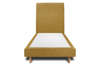 Lit 90x190 cm - Sommier tapissier H29 cm + tête de lit tapissée - Tissu Toile natté Jaune