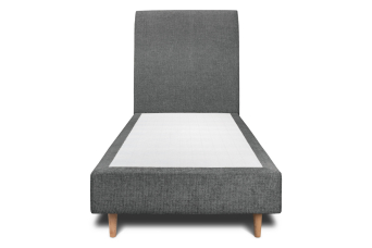 Lit 90x190 cm - Sommier tapissier H35 cm + tête de lit tapissée - Tissu Toile natté Gris Anthracite