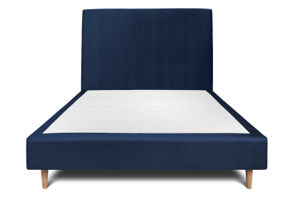 Lit 160x200 cm - Sommier tapissier H35 cm + tête de lit tapissée - Tissu Velours Bleu Océan
